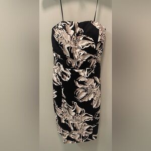 Banana Republic knee length strapless dress black white and tan floral, size 2